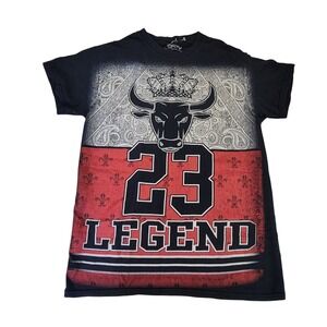 Men's 23 Legend Graphic‎ T-Shirt Bull Crown Print Black Red Short Sleeve 3Forty